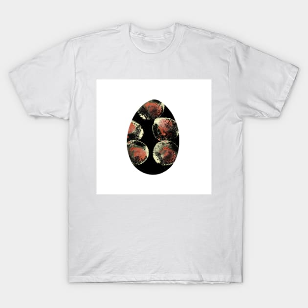 Easter egg -  with brown bubbles on black. Falling confetti, isolated on white. Watercolor textured painting with dots. Design for background, cover and packaging, Easter illustration, greeting card. T-Shirt by Olesya Pugach